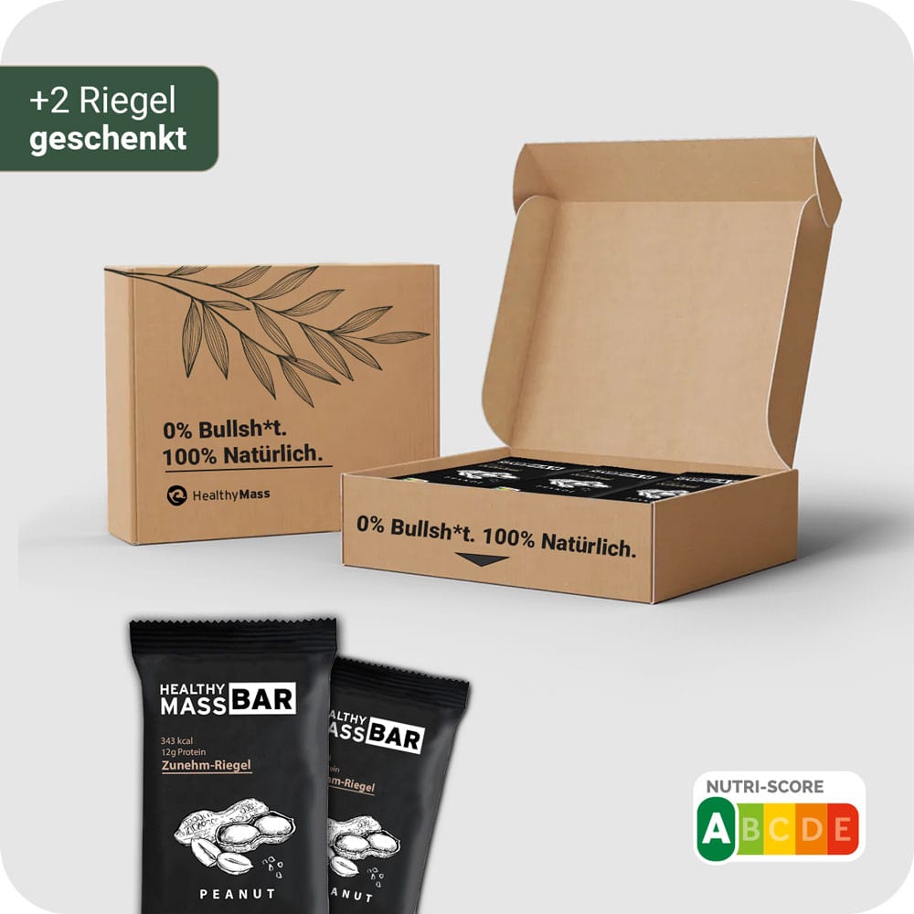 HealthyMASS-BAR | Zunehm-Riegel | 10 + 2 Gratis | Peanut