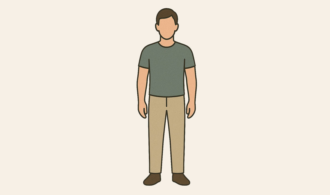 Illustration eines schlanken Mannes in grauem T-Shirt