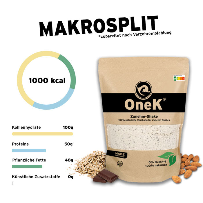 OneK® Zunehm-Shake | 100% natürlich & vegan | Neutral